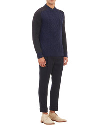 Sacai Contrast Sleeve Cable Knit Pullover Sweater