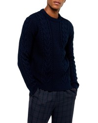 Topman Crewneck Cable Knit Sweater