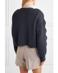Stella McCartney Cropped Scalloped Ribbed Cotton And Wool Blend Sweater
