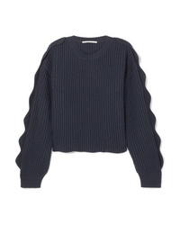 Stella McCartney Cropped Scalloped Ribbed Cotton And Wool Blend Sweater