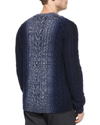 Vince Degrade Cable Knit Crewneck Sweater Blue