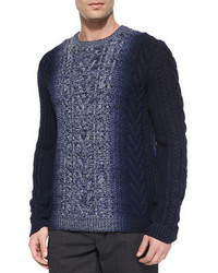 Vince Degrade Cable Knit Crewneck Sweater Blue