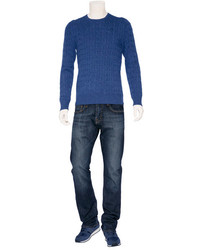 Ralph Lauren Blue Label Federal Heather Blue Cashmere Classic Cable Pullover