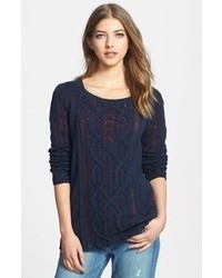 Hinge Open Cable Knit Sweater Navy Eclipse Medium