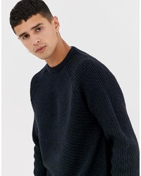 KIOMI Jumper In Navy With Diagonal Cable Knit
