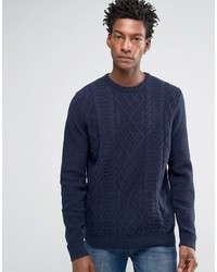 Asos Lambswool Rich Cable Sweater In Navy Marl