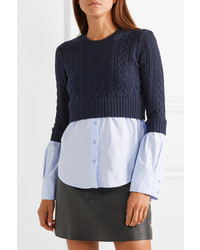 Kenzo Layered Cable Knit Wool And Cotton Poplin Sweater
