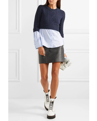 Kenzo Layered Cable Knit Wool And Cotton Poplin Sweater