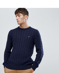 Farah Ludwig Cable Crew Neck Jumper In Navy