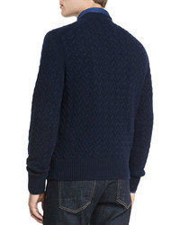 Tom Ford Melange Cable Knit Crewneck Sweater Navy
