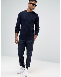 Jack Wills Merino Sweater In Cable Navy Donegal