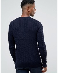 Jack Wills Merino Sweater In Cable Navy Donegal