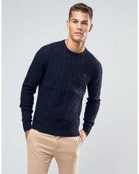 Jack Wills Merino Sweater In Cable Navy