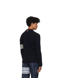 Thom Browne Navy Aran Cable 4 Bar Sweater