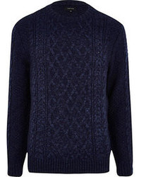 River Island Navy Blue Cable Knit Sweater