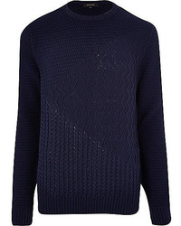 River Island Navy Blue Mixed Texture Sweater