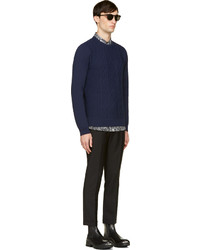 Richard Nicoll Navy Cable Knit Fitted Sweater