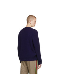 Gucci Navy Cable Knit Wool Gg Sweater