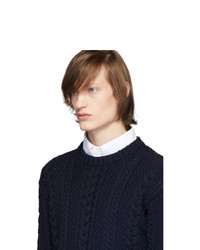 Thom Browne Navy Merino Aran Cable Sweater