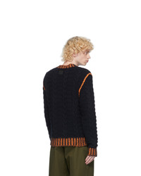 Loewe Navy Wool And Cashmere Cable Knit Sweater