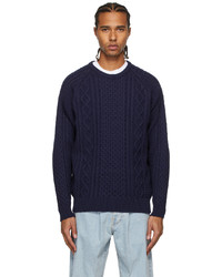 Noah Navy Wool Fisherman Sweater