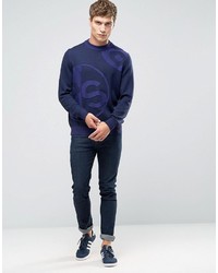 Paul Smith Ps By Sweater In Fleck And Cable Detail In Navy