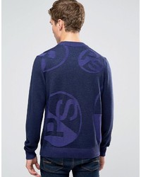 Paul Smith Ps By Sweater In Fleck And Cable Detail In Navy
