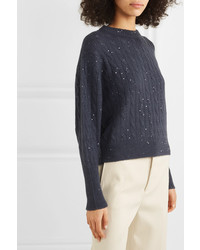 Brunello Cucinelli Sequined Cable Knit Cashmere And Sweater