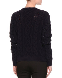 Valentino Sequined Cable Knit Sweater Navyblack