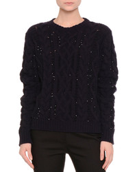 Valentino Sequined Cable Knit Sweater Navyblack