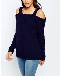 Asos Sweater In Cable Stitch With Cold Shoulder