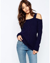 Asos Sweater In Cable Stitch With Cold Shoulder