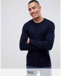 Gianni Feraud Tall Premium Muscle Fit Stretch Crew Neck Cable Jumper