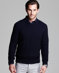 Bloomingdale's The Store At Double Cable Knit Crewneck Sweater
