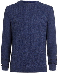 Topman Blue Twist Cable Crew Sweater