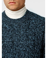 Topman Denim Twist Cable Knit Sweater