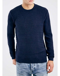 Topman Navy Cable Knit Sweater