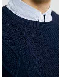 Topman Navy Colorado Cable Sweater