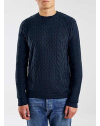 Topman Navy Multi Cable Knit Sweater
