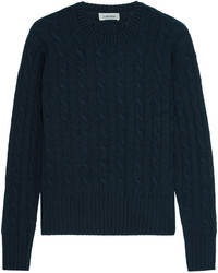 Totme Cable Knit Wool Silk And Cashmere Blend Sweater Navy
