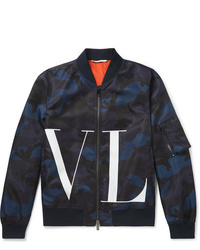 Valentino Logo And Camouflage Print Nylon Bomber Jacket