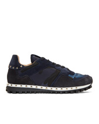 Navy Camouflage Leather Athletic Shoes