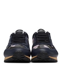 Valentino Garavani Navy And Pink Leather Camo Rockrunner Sneakers