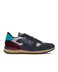 Valentino Garavani Navy And Pink Leather Camo Rockrunner Sneakers