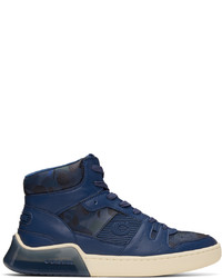 Navy Camouflage Leather High Top Sneakers