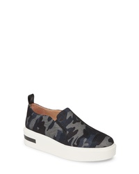Navy Camouflage Leather Slip-on Sneakers