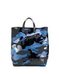 Navy Camouflage Leather Tote Bag