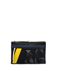 Navy Camouflage Leather Zip Pouch
