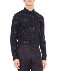 Valentino Camo Butterfly Print Button Front Navy, $750 | Neiman Marcus | Lookastic