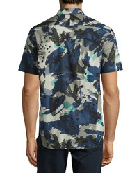 Burberry Evertons Graffiti Camouflage Short Sleeve Sport Shirt Navy